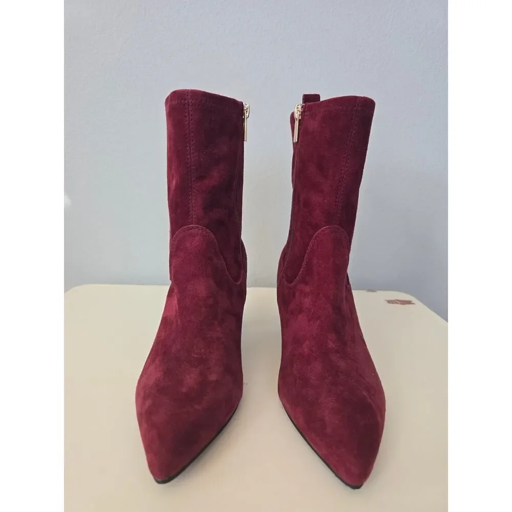 Tahari Sonira Genuine Suede Ankle Boots Burgundy Kitten Heel 6.5 Luxe Leather